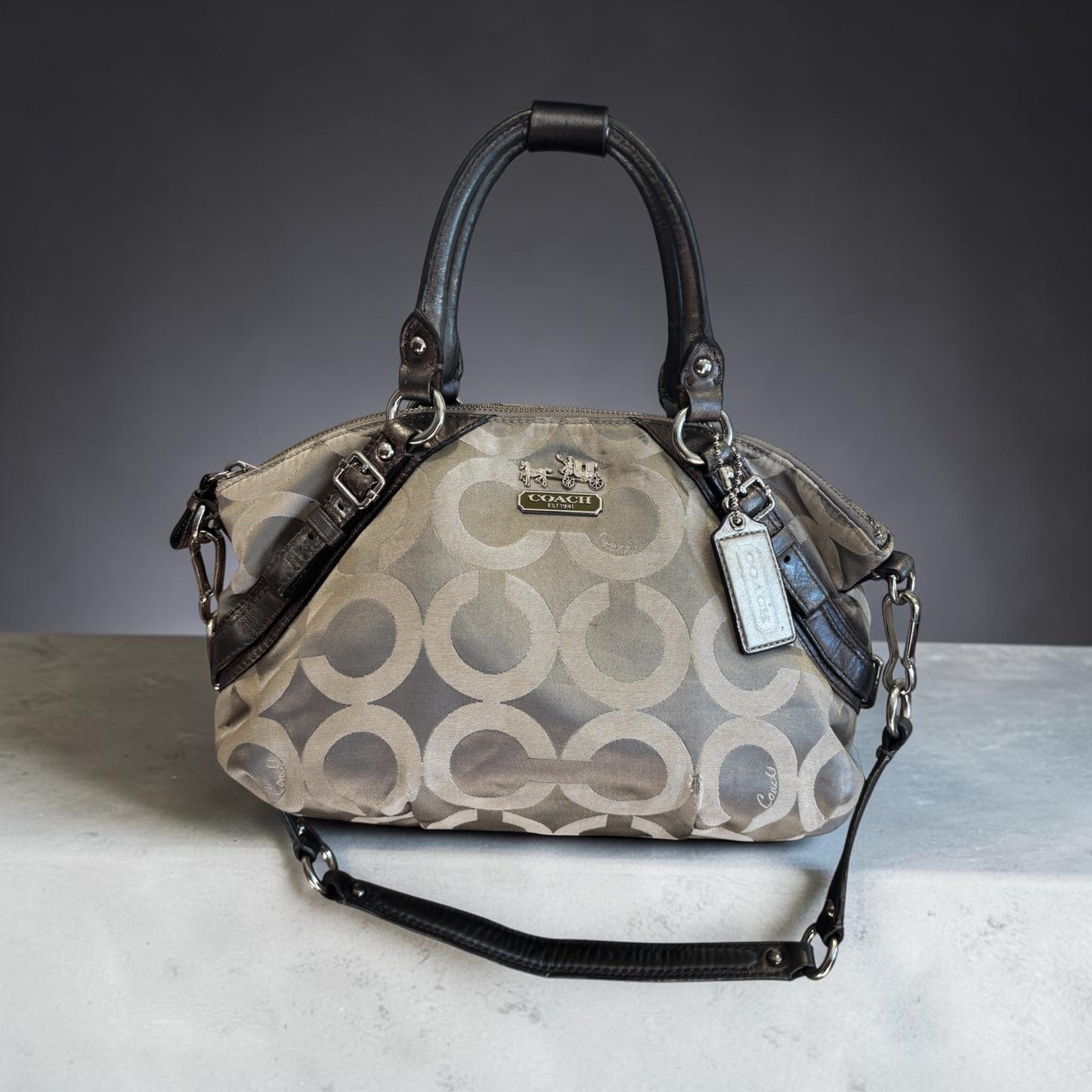 Coach gray & brown handbag