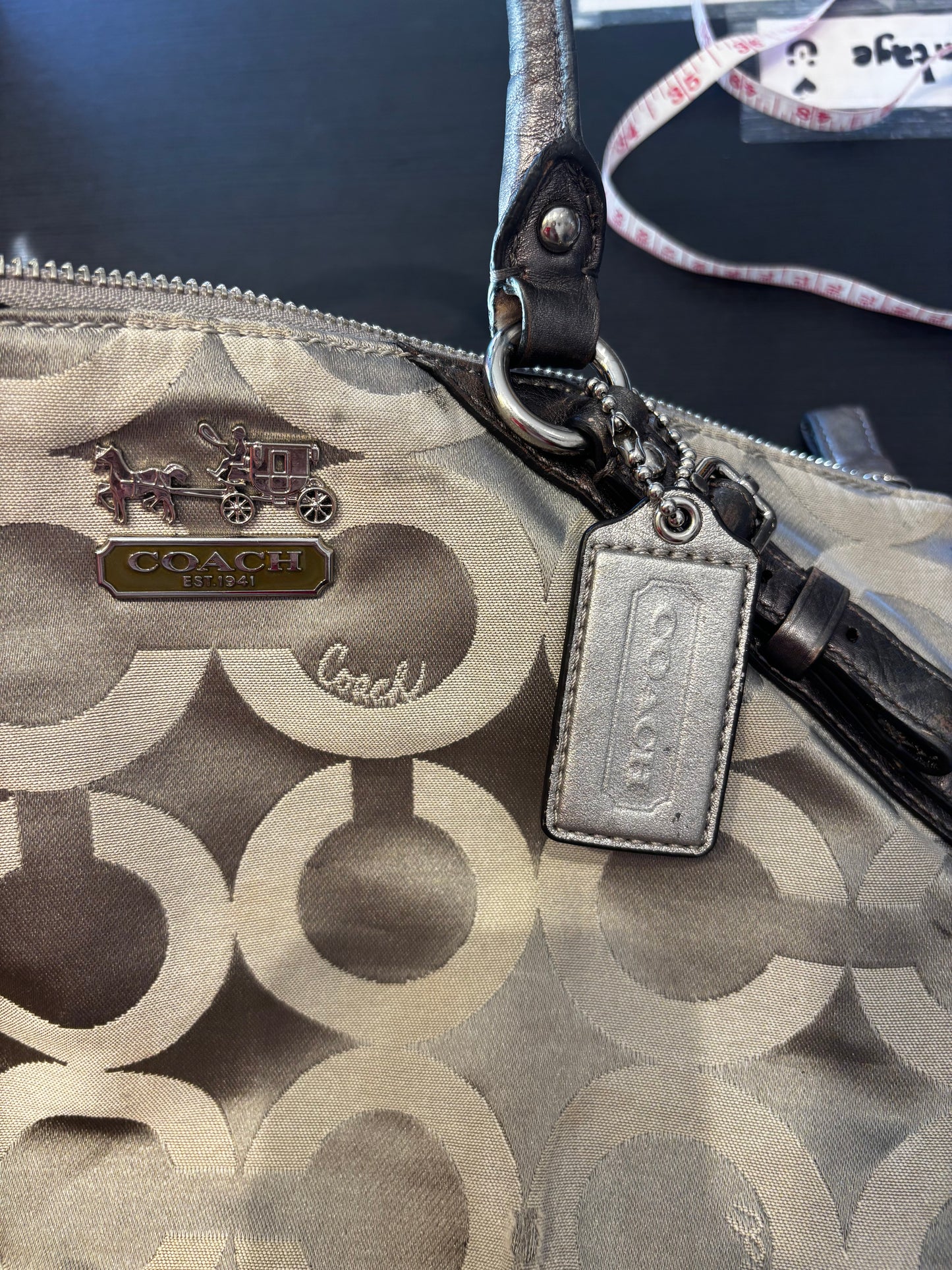 Coach gray & brown handbag